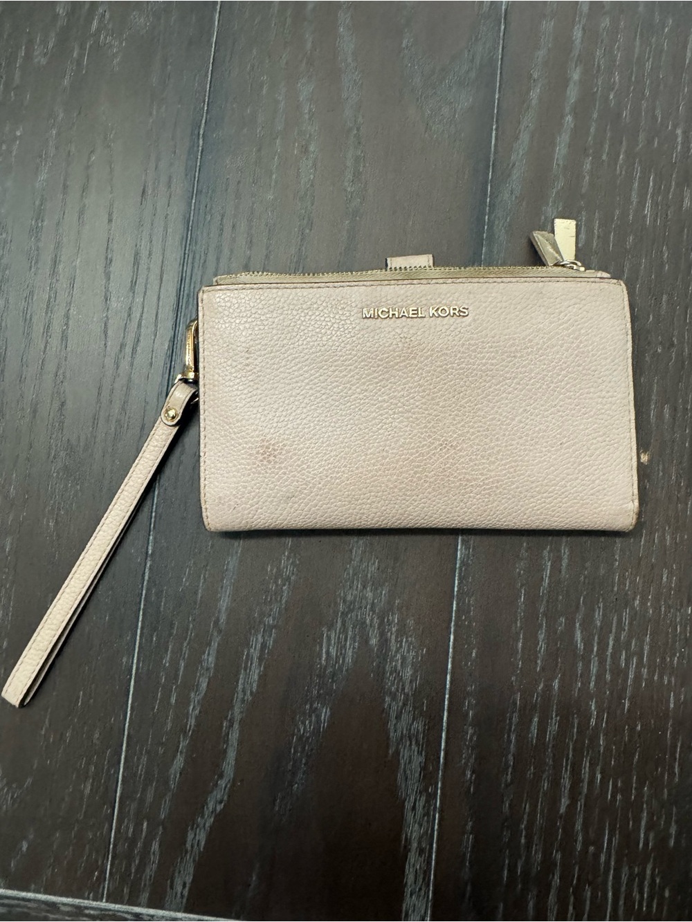 Michael Kors Taupe Pebbled Leather Wristlet Clutch with Gold Hardware